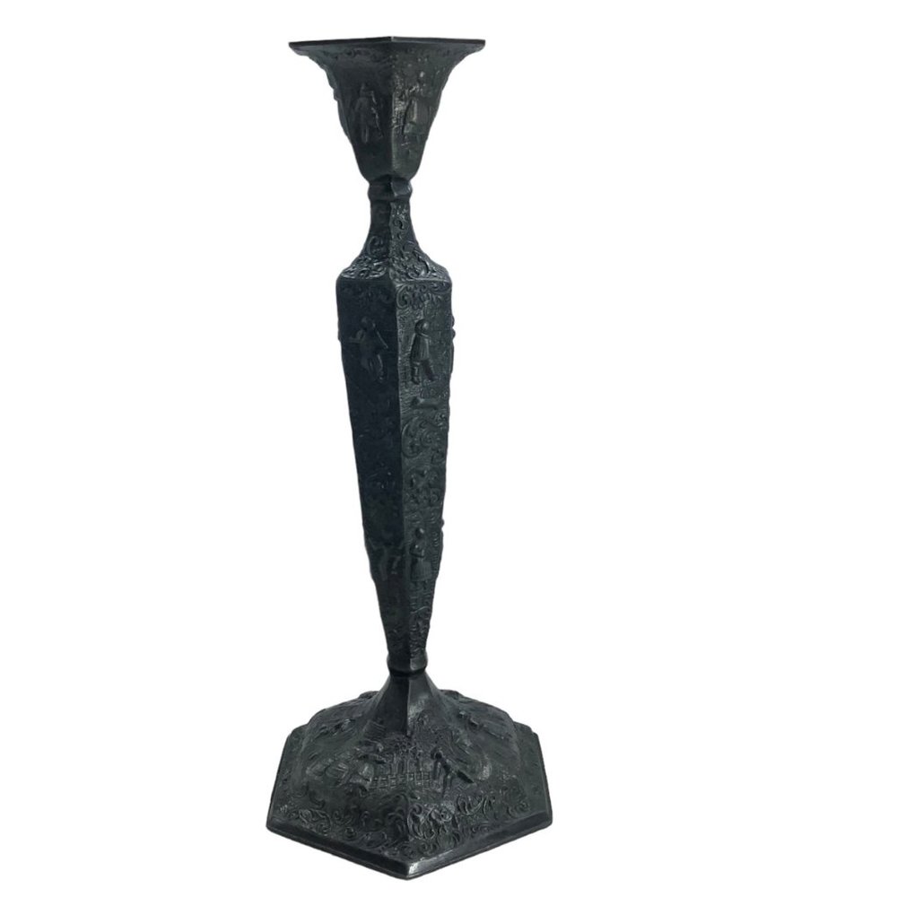 Vintage Pure Silver 99% Dutch Colonial Rustic Farm Candlestick Holder Votive 10"